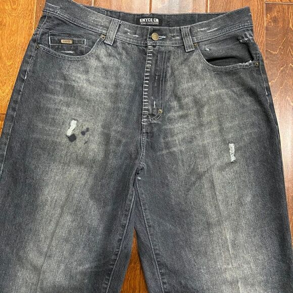 Enyce Vintage Y2K Baggy Fit Distressed Black Denim Jeans Men's Size 36 x 32 - Picture 2 of 11